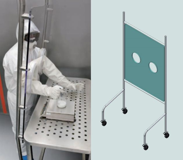 Mobile containment screen with gloves optional Safe operation, extra protection