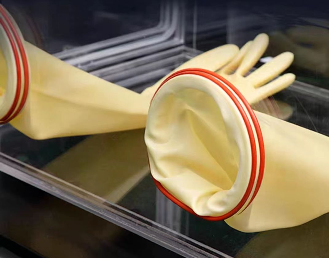 Rubber glove fixed and sealed