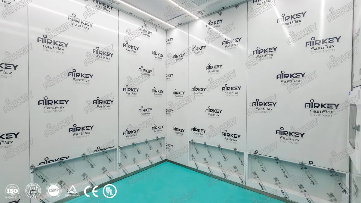 Modular cleanroom with air shower and pass box for medical research